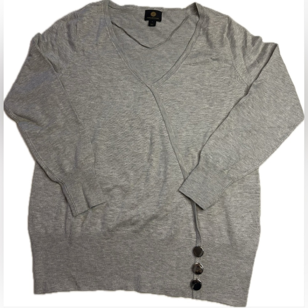 ✨NWT Small Grey Heather Lightweight Long Sleeve V-Neck Sweater Blouse Top